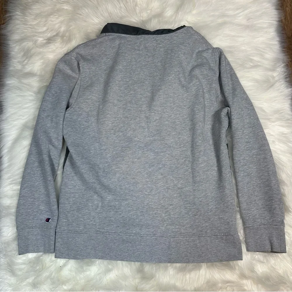 Champion~Men's~Fleece Woven-Mix Half Zip Two Tone Hoodie Heather Gray~Size Large